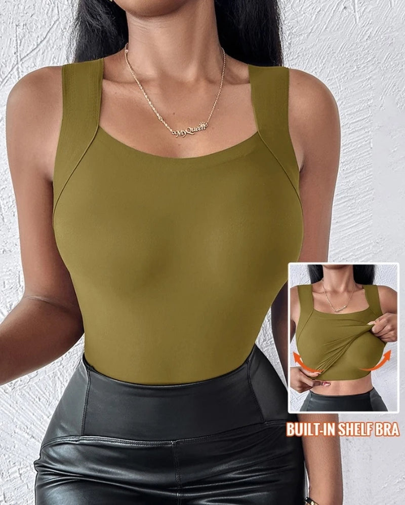 Women'S Sling 2025 Spring Summer Latest U Neck Built in Bra Tank High Stress Sleeveless Slim Fit Tops Camisole Tank Top Vest