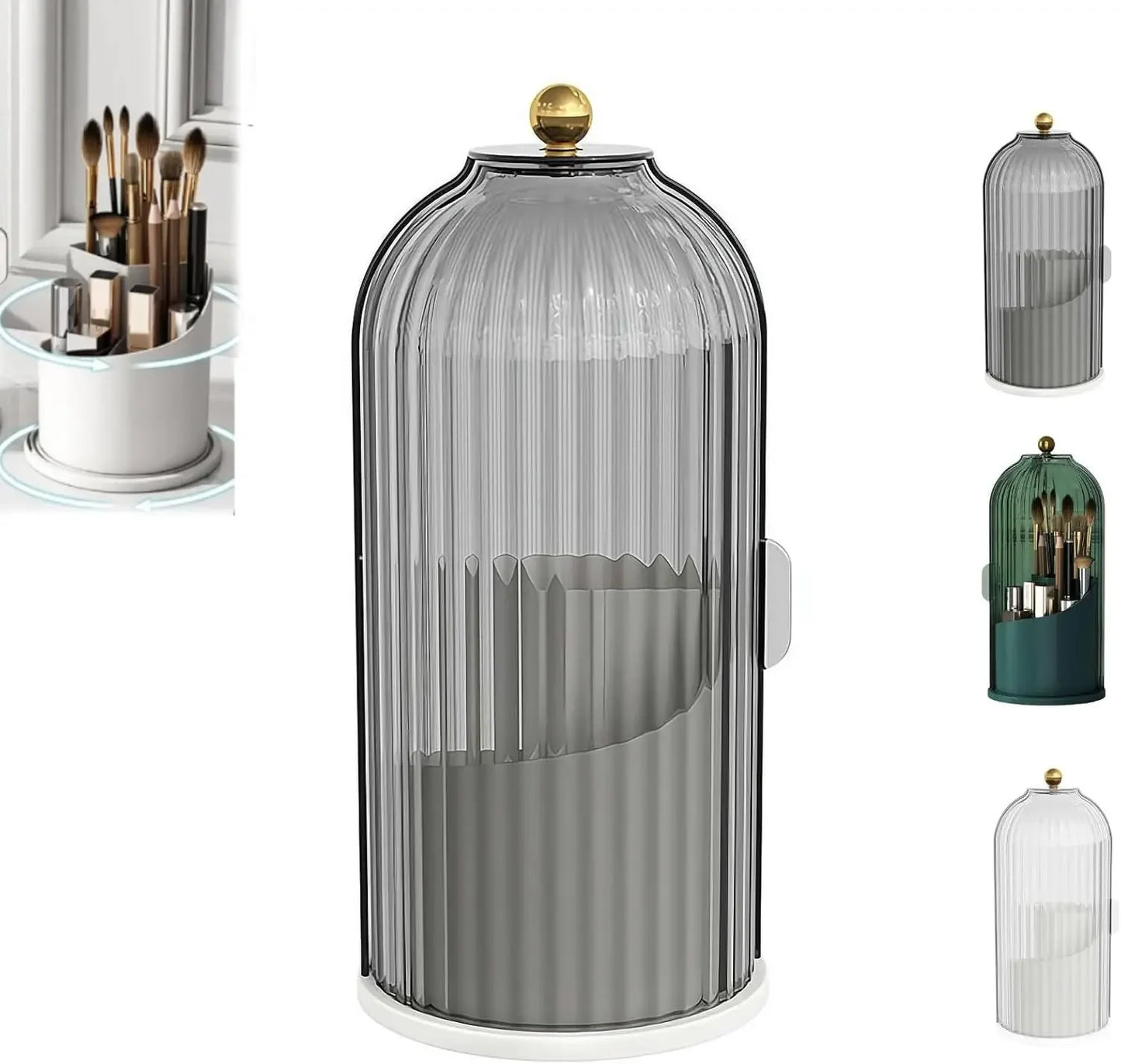 Concealed Toothbrush Holder Tooth Brush Holder with Sliding Lid Makeup Brush Holder with Cover 360° Rotating Dustproof