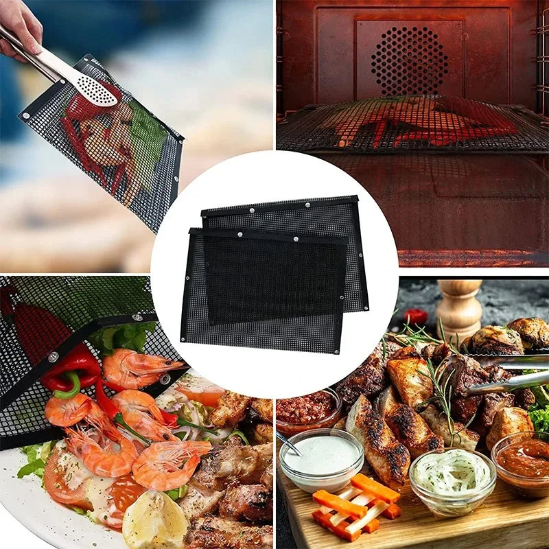 2Pcs Mesh Grill Bags Reusable Non-Stick BBQ Barbecue Bags for Charcoal Gas Smokers BBQ Veggie Grill Bags Barbecue Bag