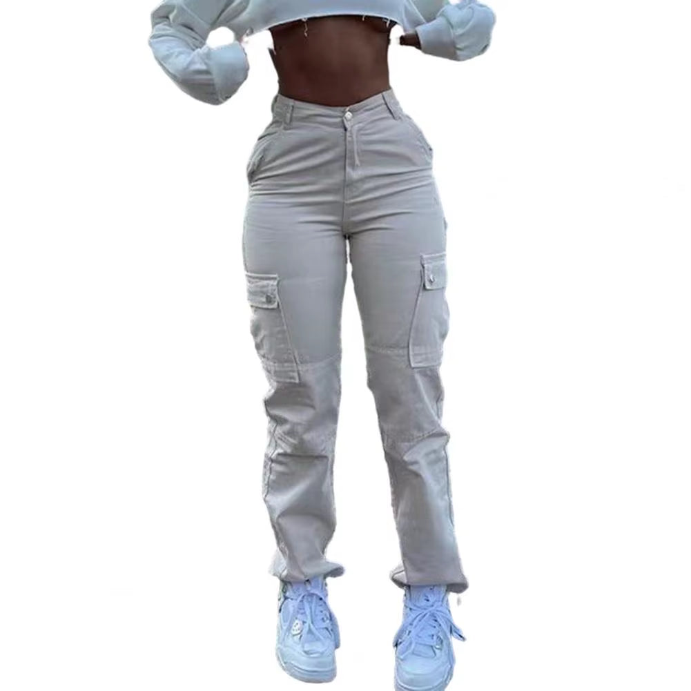 Solid Casual Baggy Cargo Pants for Women 2023 Fashion Vintage Women'S High Waist Wide Pants Youthful Female Trousers Streetwear