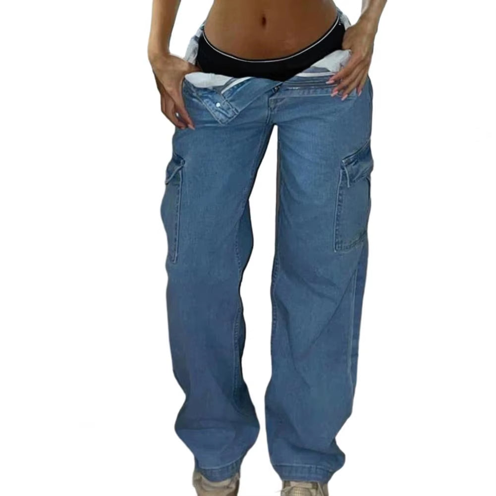 Solid Casual Baggy Cargo Pants for Women 2023 Fashion Vintage Women'S High Waist Wide Pants Youthful Female Trousers Streetwear