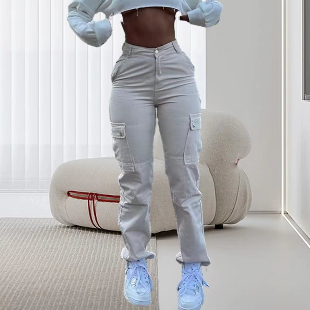 Solid Casual Baggy Cargo Pants for Women 2023 Fashion Vintage Women'S High Waist Wide Pants Youthful Female Trousers Streetwear