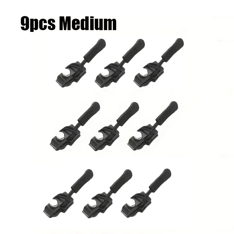 9Pcs Zipper Repair Kit, Quick Install Zipper Heads, Detachable Replacement Zip Tops, Interchangeable Plastic Zipper Pulls