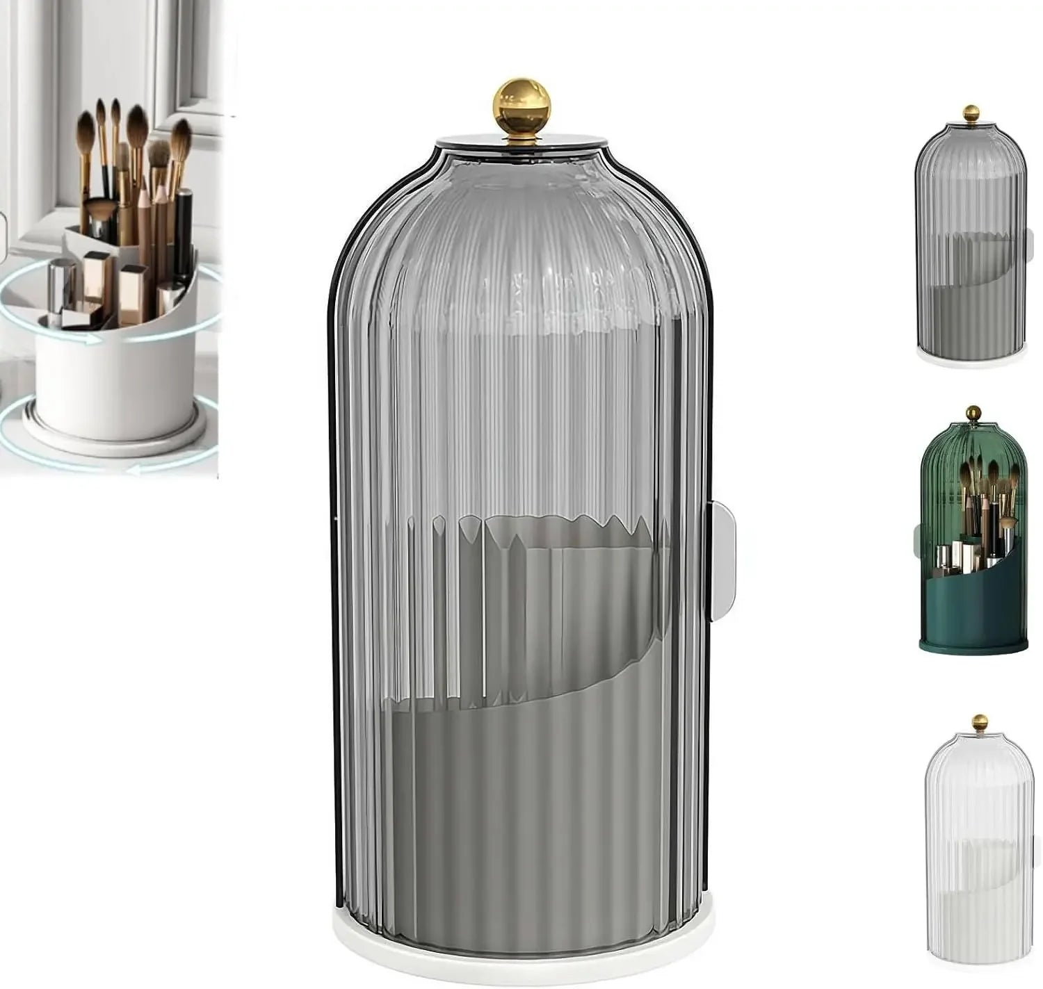 Concealed Toothbrush Holder Tooth Brush Holder with Sliding Lid Makeup Brush Holder with Cover 360° Rotating Dustproof