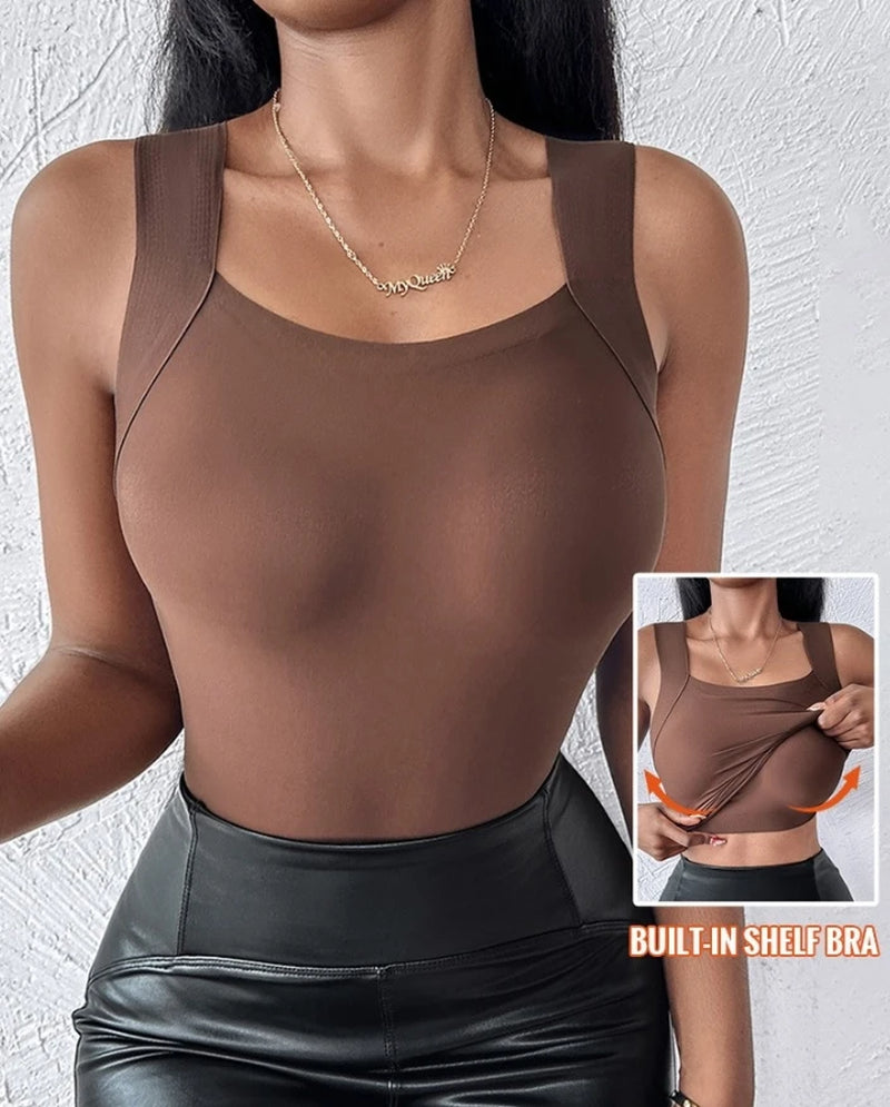 Women'S Sling 2025 Spring Summer Latest U Neck Built in Bra Tank High Stress Sleeveless Slim Fit Tops Camisole Tank Top Vest