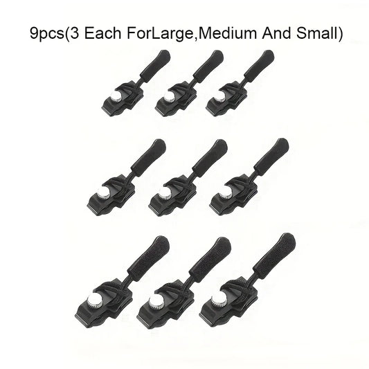 9Pcs Zipper Repair Kit, Quick Install Zipper Heads, Detachable Replacement Zip Tops, Interchangeable Plastic Zipper Pulls