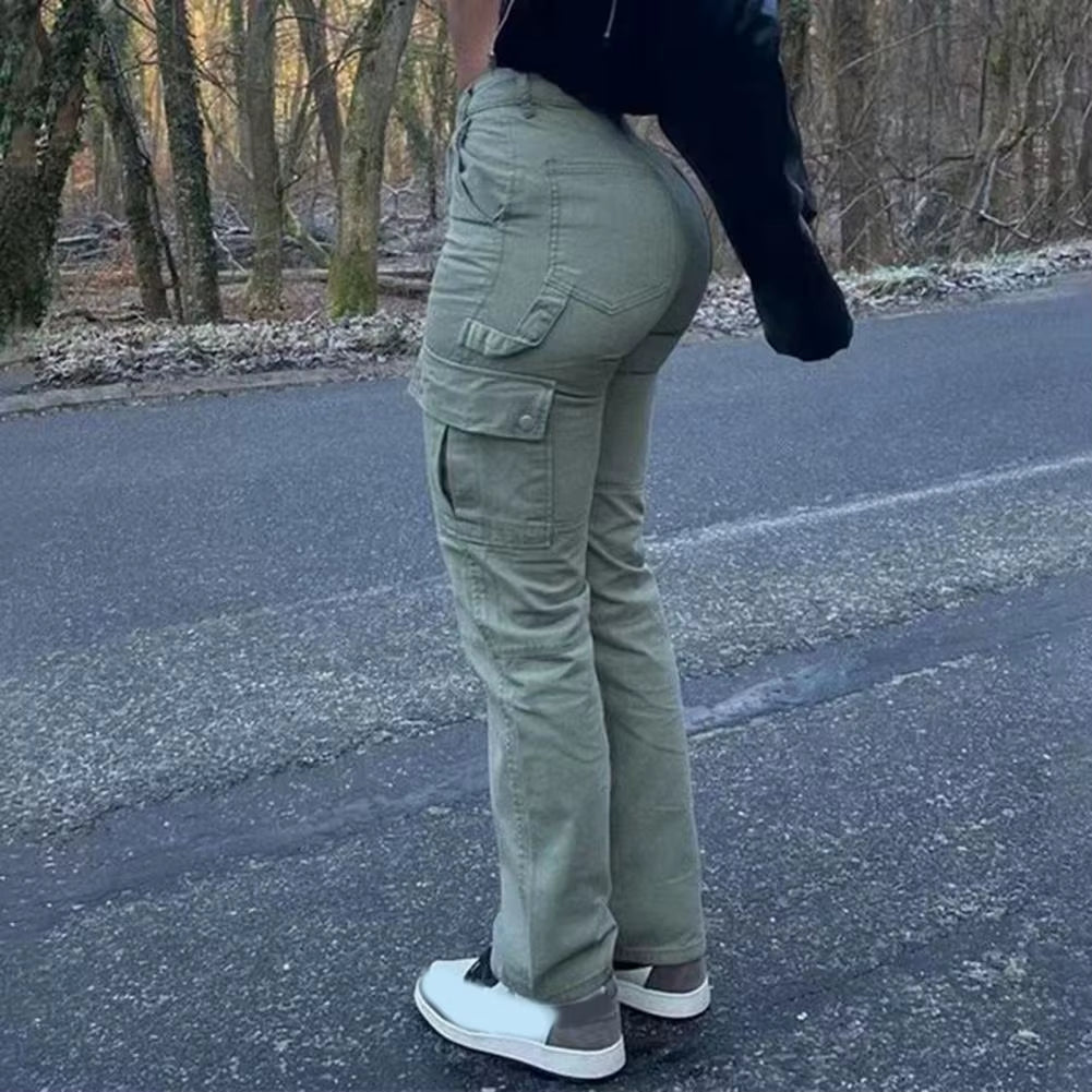 Solid Casual Baggy Cargo Pants for Women 2023 Fashion Vintage Women'S High Waist Wide Pants Youthful Female Trousers Streetwear