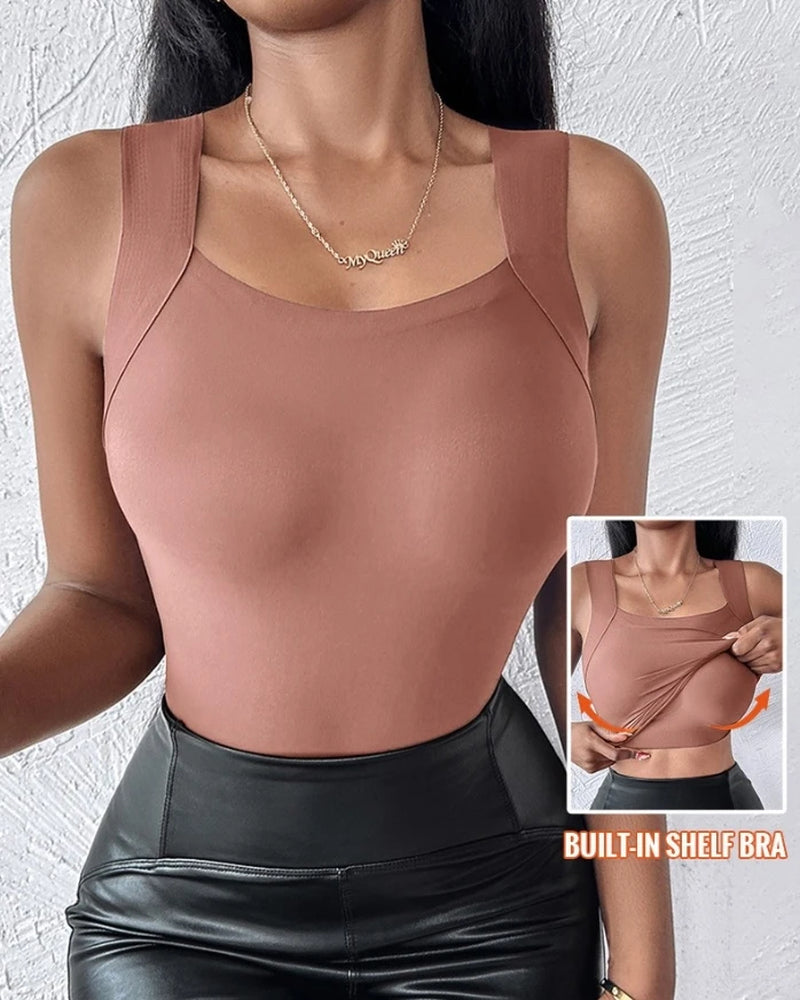 Women'S Sling 2025 Spring Summer Latest U Neck Built in Bra Tank High Stress Sleeveless Slim Fit Tops Camisole Tank Top Vest