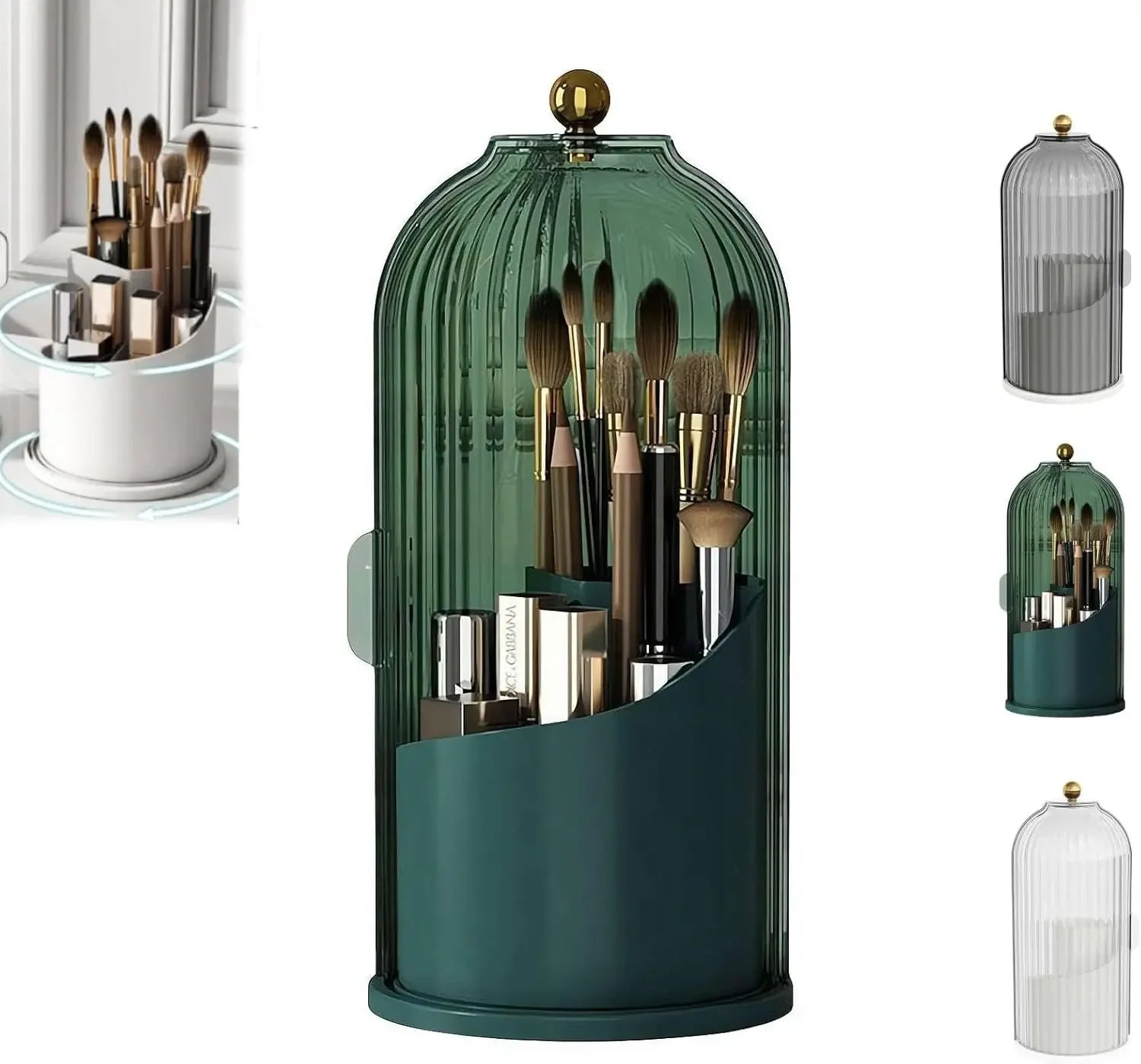 Concealed Toothbrush Holder Tooth Brush Holder with Sliding Lid Makeup Brush Holder with Cover 360° Rotating Dustproof