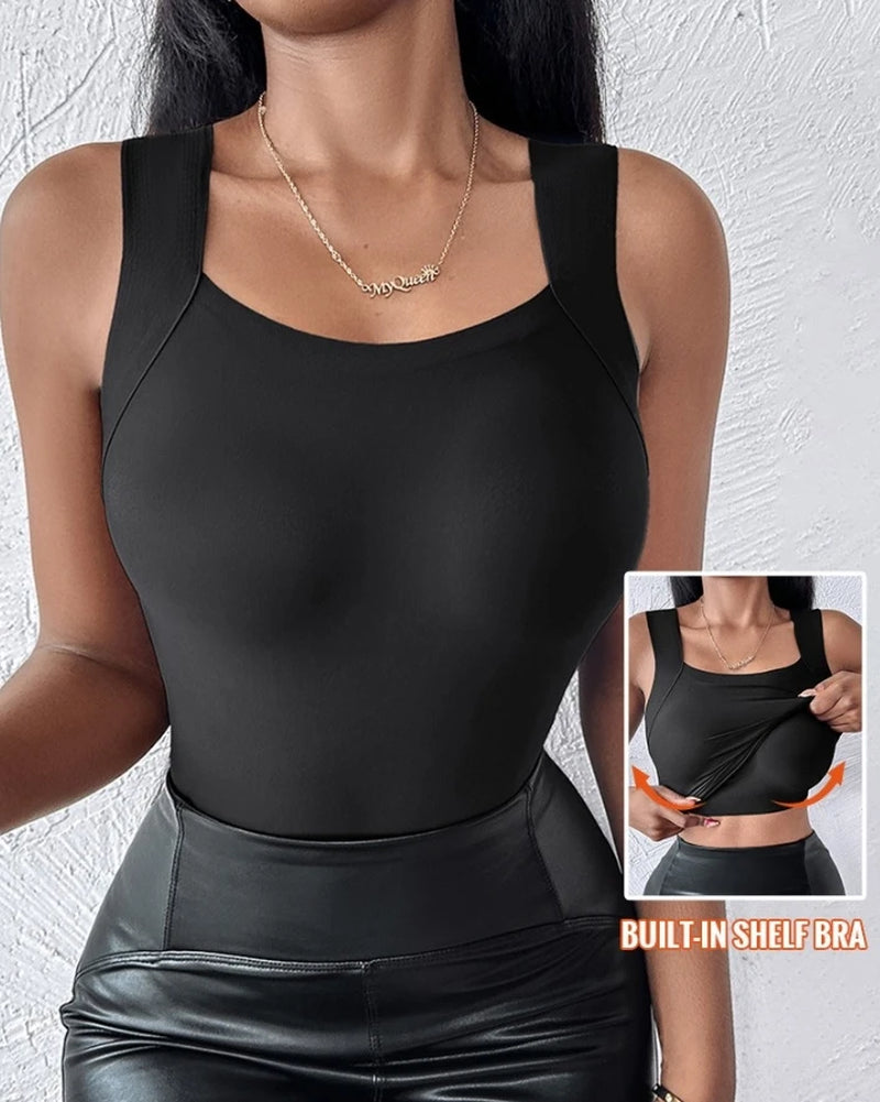 Women'S Sling 2025 Spring Summer Latest U Neck Built in Bra Tank High Stress Sleeveless Slim Fit Tops Camisole Tank Top Vest